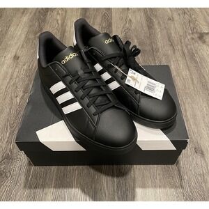 Adidas Grand Court 2.0 Shoes Men's Size 12 Black White Gold Sneakers JR0546